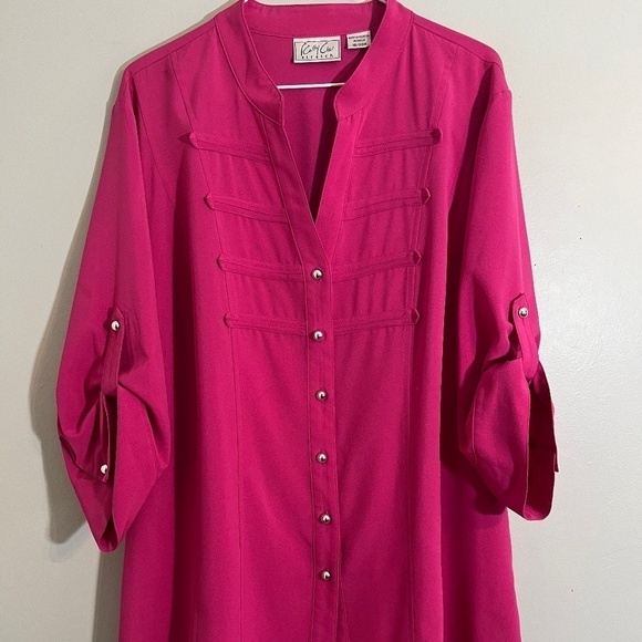 Kathy Che Top Women 18W Pink Solider Retro Boho Western Feminine Office Classic - Picture 4 of 13